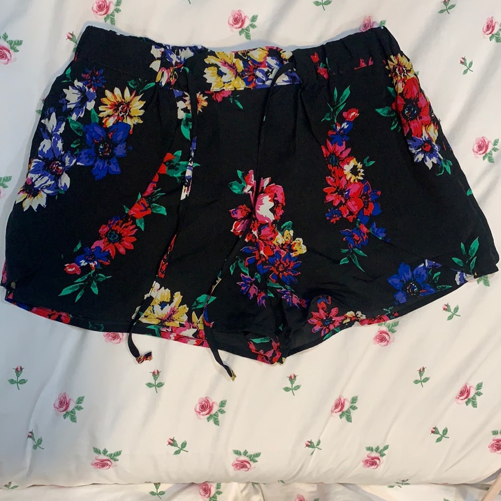 Black floral shorts